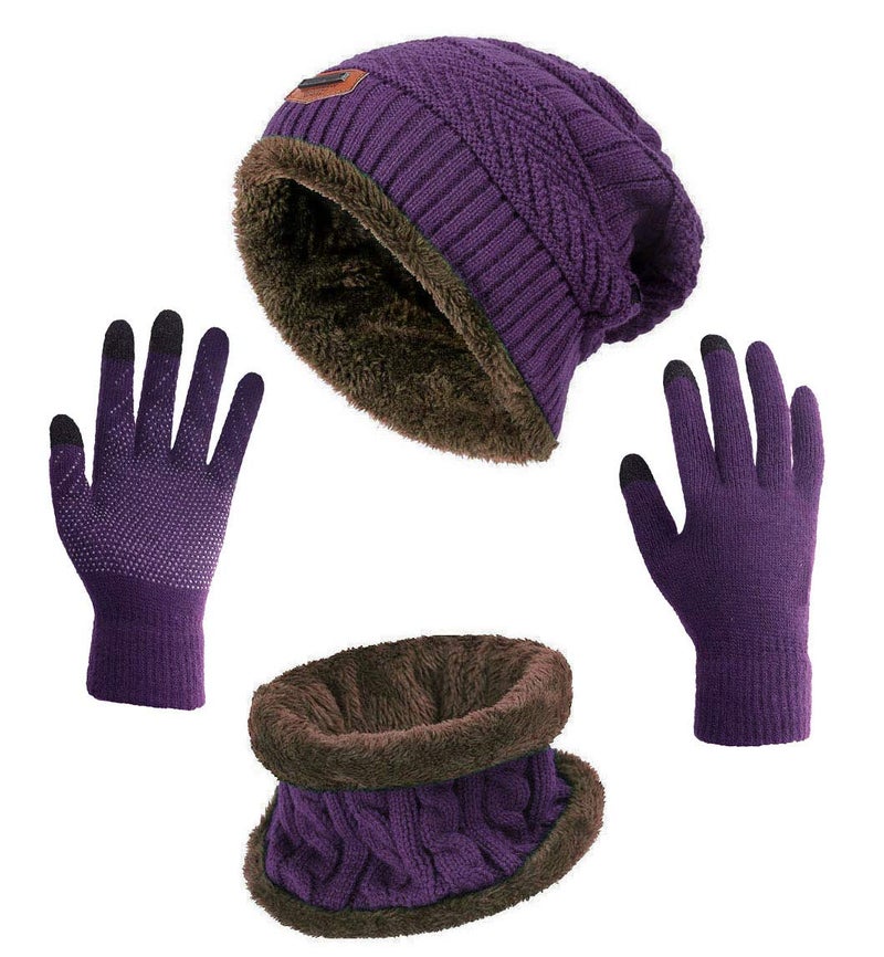 HINDAWI Winter Hat Scarf Gloves Set for Women Men Slouchy Beanie Snow Knit Skull Caps Outdoor Infinity Round Scarves Touch Screen Mittens - Image 1